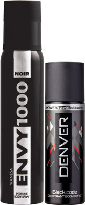 Envy 1000 Noir Deo 130 Ml & Black Code Nano 50 ml Deodorant Spray - For Men(130 ml, Pack of 2)
Envy 1000 Noir Deo 130 Ml & Black Code Nano 50 ml Deodorant Spray - For Men(130 ml, Pack of 2)