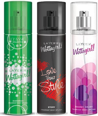 Layer'r Evergreen,Story, Secret Crush Fragrant Deodorant Spray - For Women(135 ml, Pack of 3)
Layer'r Evergreen,Story, Secret Crush Fragrant Deodorant Spray - For Women(135 ml, Pack of 3)