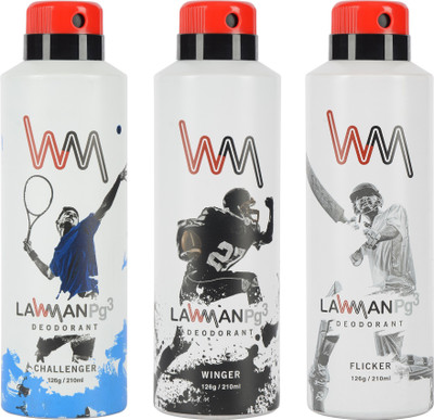 LAWMAN PG3 Flicker , Winger , Challenger Deodorant Spray - For Men(210 ml, Pack of 3)
LAWMAN PG3 Flicker , Winger , Challenger Deodorant Spray - For Men(210 ml, Pack of 3)