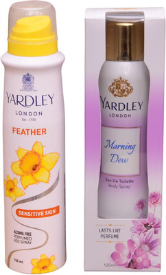 Yardley London FEATHER::MORNING DEW Perfume Body Spray - For Women(270 ml, Pack of 2)
Yardley London FEATHER::MORNING DEW Perfume Body Spray - For Women(270 ml, Pack of 2)