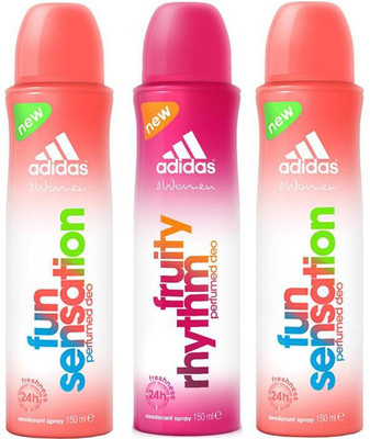 ADIDAS Fruity Rhythm & Fun Sensation Deodorant Spray - For Women(150 ml, Pack of 3)
ADIDAS Fruity Rhythm & Fun Sensation Deodorant Spray - For Women(150 ml, Pack of 3)