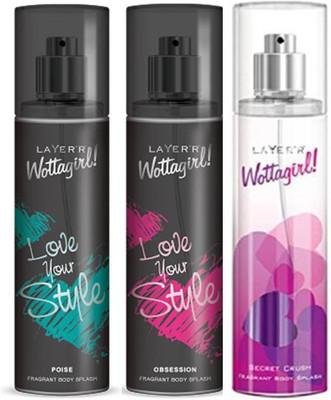 Layer'r Poise,Obsission, Secret Crush Fragrant Deodorant Spray - For Women(135 ml, Pack of 3)
Layer'r Poise,Obsission, Secret Crush Fragrant Deodorant Spray - For Women(135 ml, Pack of 3)