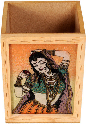 Ratash.com 1 Compartments Wood Pen Stand Holder(Multicolor)