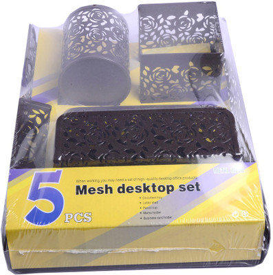 Enwraps 1 Compartments Metal Desktop Set(Brown)