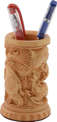 Rajrang 1 Compartments Wooden Pen Stand(Brown)