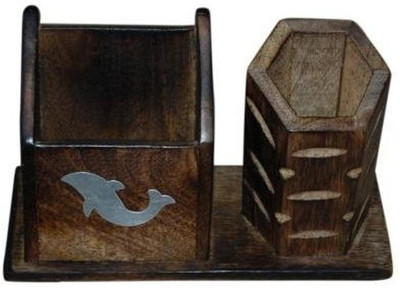 Desi Karigar 2 Compartments Wooden Pen & mobile stand(Brown)