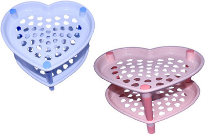 Blossoms 2 Compartments plastic multi holder(Blue, Pink)