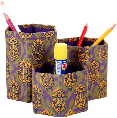 Rajrang 3 Compartments Cardboard Paper Pen Holder(Olive Green)