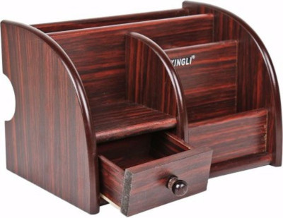 Kids Mandi 5 Compartments Wood PEN STAND(Brown)