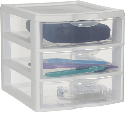 Howards 3 Compartments Plastic Free standing Drawer(Clear)