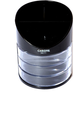 Chrome Multipurpose 6 Compartments Plastic Pen Stand(Black)