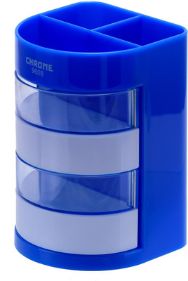 Chrome 6 Compartments Plastic Pen Stand(Blue)