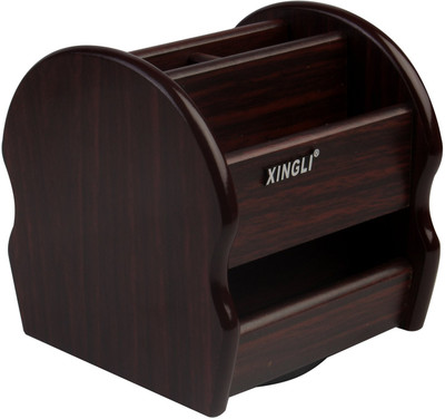 Alishba 4 Compartments wood Wooden Pen holder(Brown)