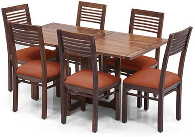 Urban Ladder Danton 3 - to - 6 Extendable - Zella Solid Wood 6 Seater Dining Set(Finish Color - Teak)