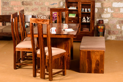 Induscraft Solid Wood 6 Seater Dining Set(Finish Color - Brown)