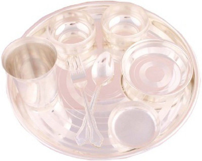 India Shoppe Pack of 8 Dinner Set(Silver Plated)