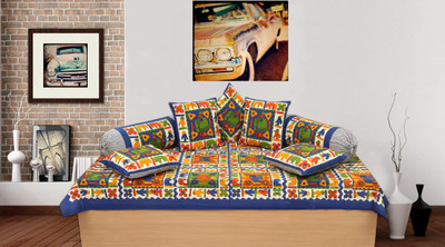 Jaipur Print Cotton Floral Diwan Set, Brown