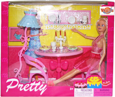 Venus-Planet of toys Pretty Glam Doll W Dining Room(Pink)