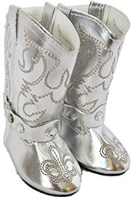 DollsHobbiesNMore Silver Western Cowgirl Boots For American Girlwith Gems(Silver)