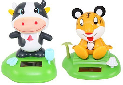 KT Inc Set Of 2 Tiger Moo Cow On Tropical Island Solar Car(Multicolor)