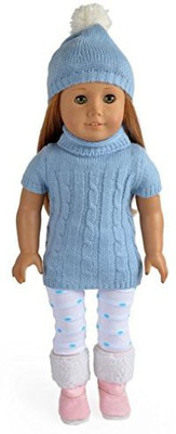 sweet dolly 18 Inch Sweater Set 3Pc Set Fits 18" American Girl(Blue)