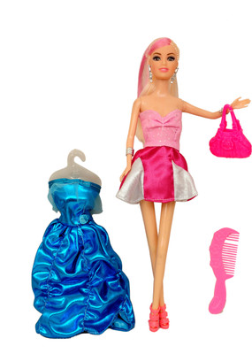 Planet of Toys 29CM FASHION SERIES DOLL WITH ADDITIONAL DRESS, BAG AND COMB(Pink)