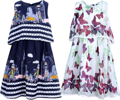 Bella Moda Girls Midi/Knee Length Casual Dress(Multicolor, Sleeveless)