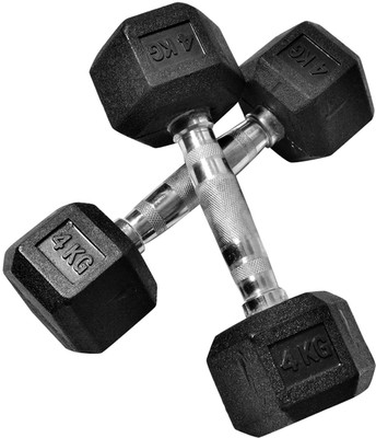 Royal 4kg_2pc_Hexagonal Fixed Weight Dumbbell(8 kg), Black