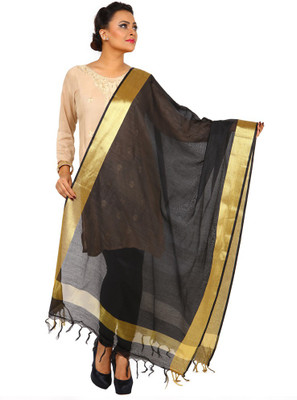 Kataan Bazaar Art Silk Woven Women's Dupatta, Black
