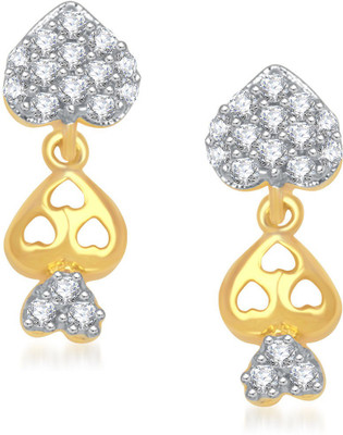 Meenaz Triple Heart Stud Cz Cubic Zirconia Alloy Drop Earring