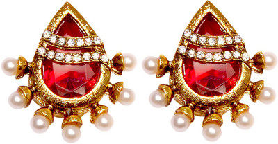 Bezel T - 653 - Pearl Red Alloy Stud Earring