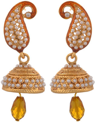 Blacksmith Orange Paisly Crystal Metal Jhumki Earring
