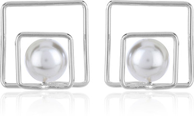 Thingalicious Square Pearl Metal Stud Earring