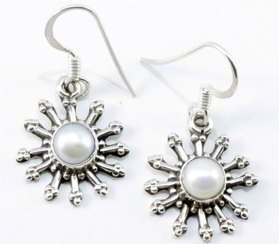 YugshaJewels Sparkling White Pearl Pearl Sterling Silver Dangle Earring