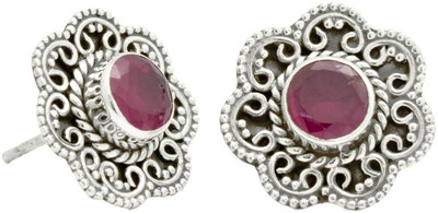 YugshaJewels Elegant YJE-1348 Ruby Sterling Silver Stud Earring