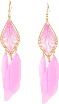 Aaishwarya Thread Designed Pink Feather Alloy Dangle Earring