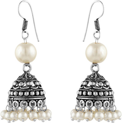 Silver Arts SA181 Pearl Stone, Metal Jhumki Earring