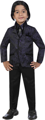 Jeet Coat Suit Set with Shirt Self Design Boys Suit, Blue