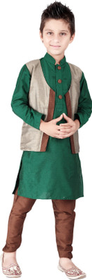 K&U Boys Kurta and Pyjama Set, Green & brown