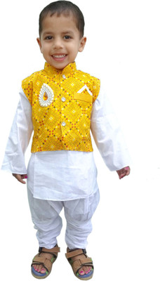 RTD Boys Kurta, Waistcoat and Pyjama Set, Yellow
