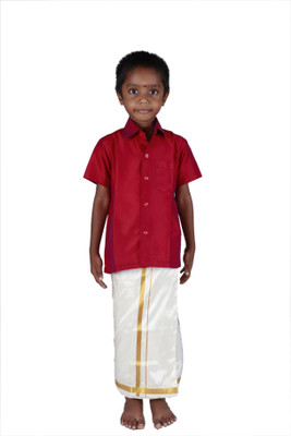 Soruba Silk Boys Shirt & Dhoti Set, Dark red