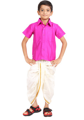 Gkidz Boys Shirt & Dhoti Set, Pink