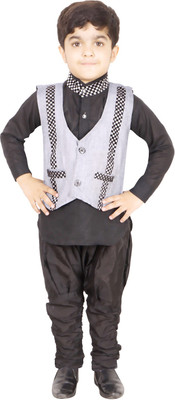 Ahhaaaa Boys Kurta, Waistcoat and Dhoti Pant Set, Black