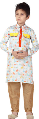 K&U Boys Kurta and Pyjama Set, Blue & beige