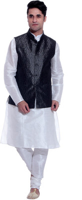 TAG-7 Men Kurta, Waistcoat and Pyjama Set, White 
TAG-7 Men Kurta, Waistcoat and Pyjama Set, White