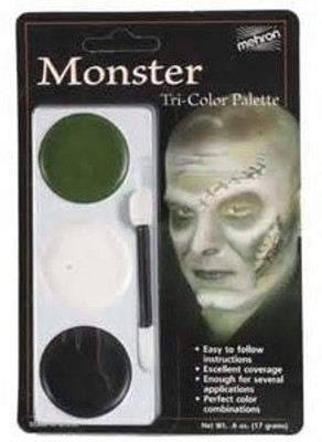 Mehron 403CFR Tri Color Palettes Monster 1 g(dark green, Black, White)