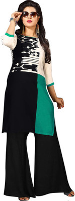 Shelina Cotton Printed Kurti Fabric(Un-stitched), Black