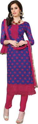 Jiya Chiffon Embroidered Dress/Top Material(Un-stitched), Blue;pink