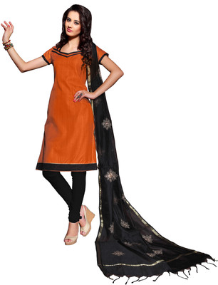 Jiya Silk Self Design Salwar Suit Dupatta Material(Un-stitched), Black;orange