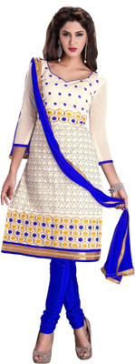 Khushali Chanderi Self Design, Embroidered Dress/Top Material(Un-stitched), Blue;off-white
Khushali Chanderi Self Design, Embroidered Dress/Top Material(Un-stitched), Blue;off-white